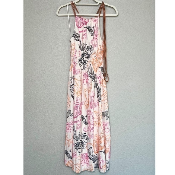 NWT ZARA X DISNEY Midi Dress Jungle Book Sketch Print Halter Rope Tie Pleated S - Picture 7 of 13